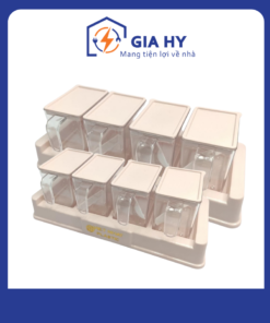 Set 4 hũ chữ nhật đựng gia vị nhựa kèm muỗng